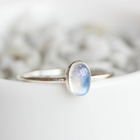 Oval Rainbow Moonstone ring - skinny stackable ring