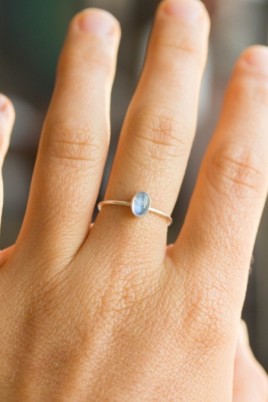 Oval Rainbow Moonstone ring - skinny stackable ring