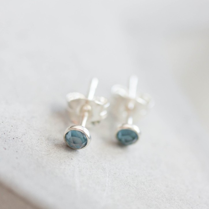 London Blue Topaz stud earrings, tiny studs in 925 silver or gold London Blue Topaz stud earrings, tiny studs in 925 silver or gold