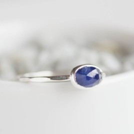 Oval Sapphire ring - skinny stackable ring