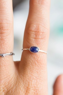 Oval Sapphire ring - skinny stackable ring