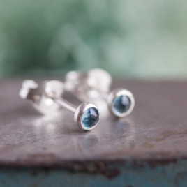 London Blue Topaz stud earrings, tiny studs in 925 silver or gold