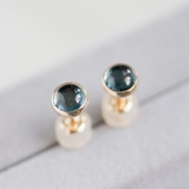 London Blue Topaz stud earrings, tiny studs in 925 silver or gold