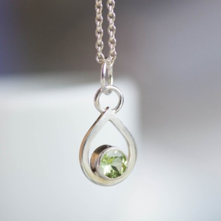 Peridot necklace - drop shaped charm necklace with faceted Peridot