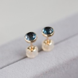 London Blue Topaz stud earrings, tiny studs in 925 silver or gold