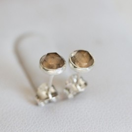 Smoky quartz stud earrings, tiny stud earrings