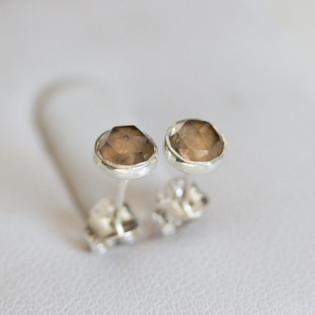 Smoky quartz stud earrings, tiny stud earrings