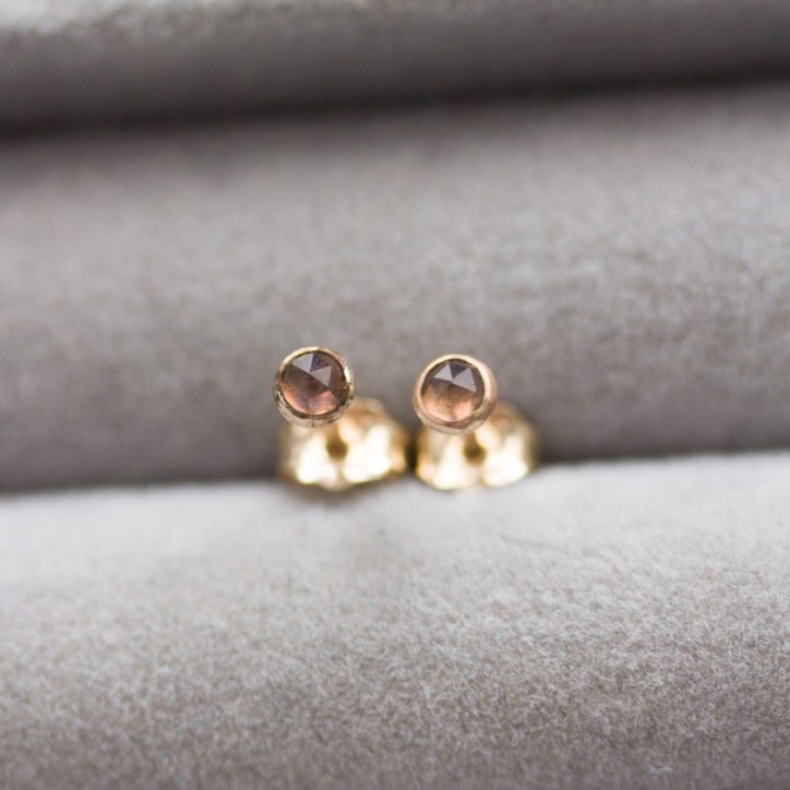 Smoky quartz stud earrings, tiny stud earrings