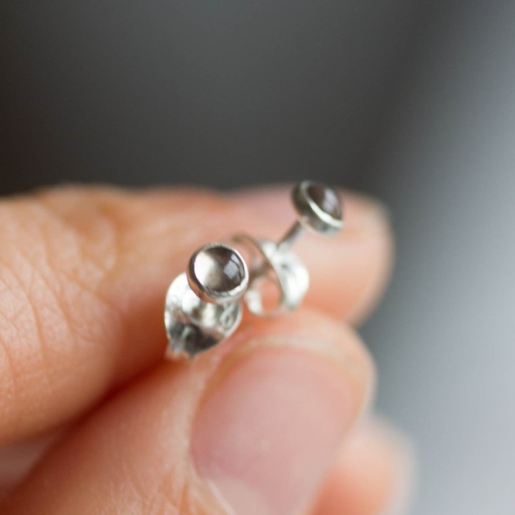 Smoky quartz stud earrings, tiny stud earrings