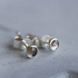 Smoky quartz stud earrings, tiny stud earrings