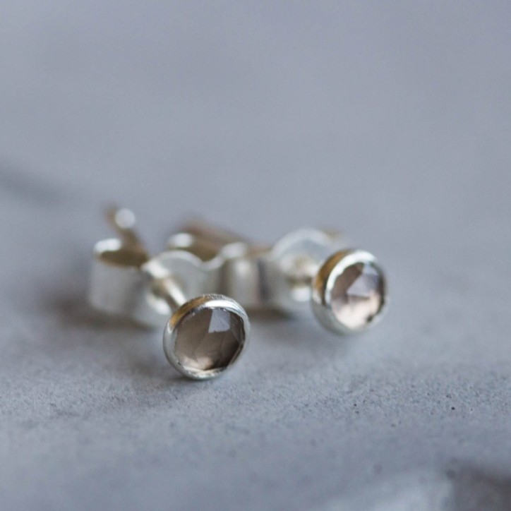 Smoky quartz stud earrings, tiny stud earrings