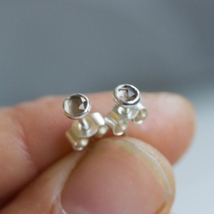 Smoky quartz stud earrings, tiny stud earrings
