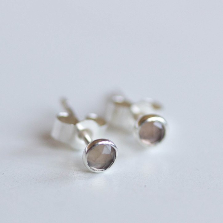 Smoky quartz stud earrings, tiny stud earrings