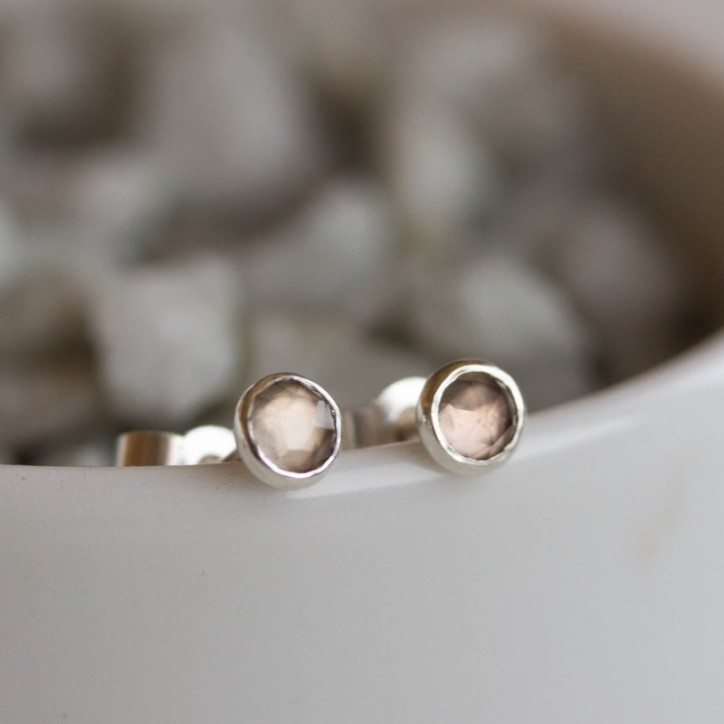 Smoky quartz stud earrings, tiny stud earrings
