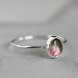 Bi-color Tourmaline ring - skinny stackable ring