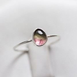 Bi-color Tourmaline ring - skinny stackable ring
