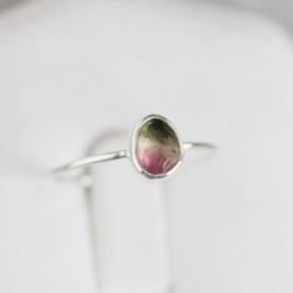 Bi-color Tourmaline ring - skinny stackable ring
