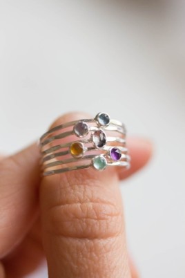 Bi-color Tourmaline ring - skinny stackable, 3x4mm stone