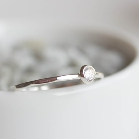 White Topaz - stackable ring with 3mm gemstone, sterling silver or 9K gold