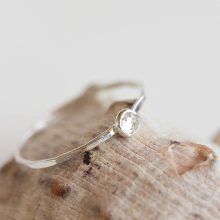 White Topaz - stackable ring with 3mm gemstone, sterling silver or 9K gold White Topaz - stackable ring with 3mm gemstone, sterling silver or 9K gold
