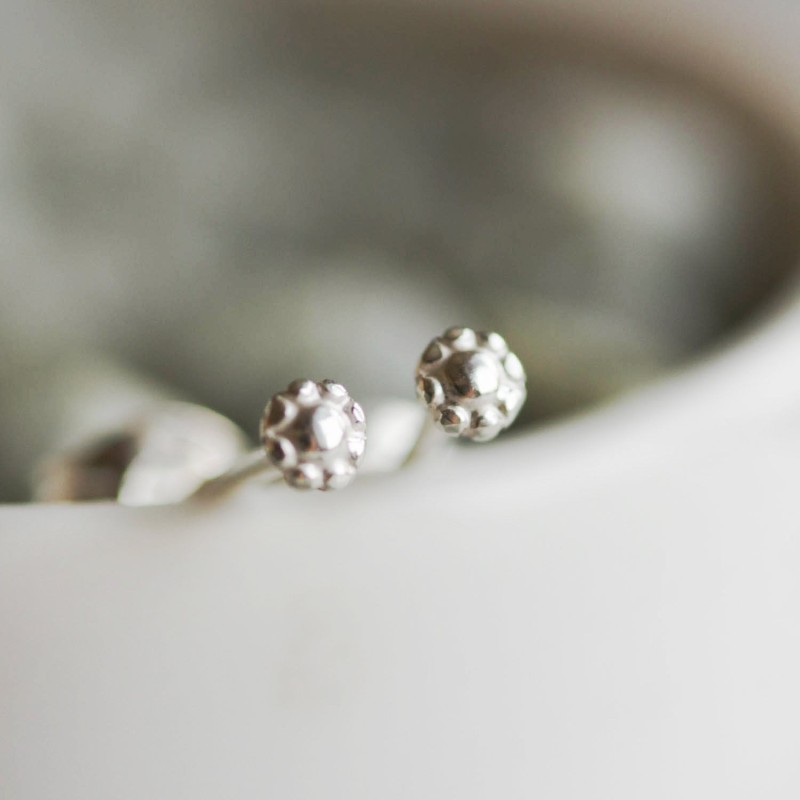 Tiny flower stud earrings - sterling silver, minimal, simple every day earrings