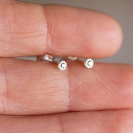Tiny flower stud earrings - sterling silver, minimal, simple every day earrings