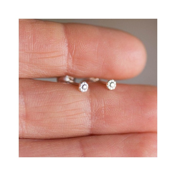 Tiny flower stud earrings - sterling silver, minimal, simple every day earrings