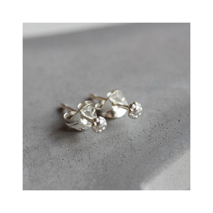 Tiny flower stud earrings - sterling silver, minimal, simple every day earrings