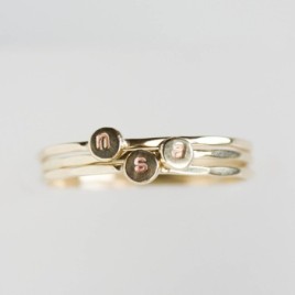 Initial ring, tiny dainty stacking ring, 9K gold stackable ring