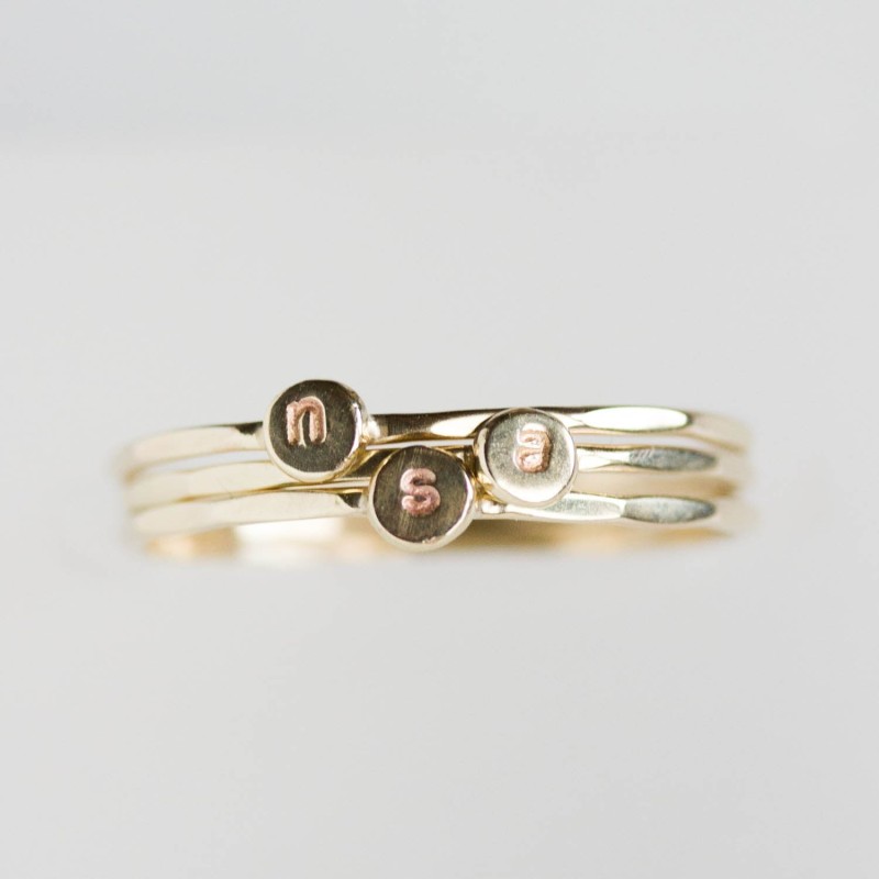 Initial ring, tiny dainty stacking ring, 9K gold stackable ring