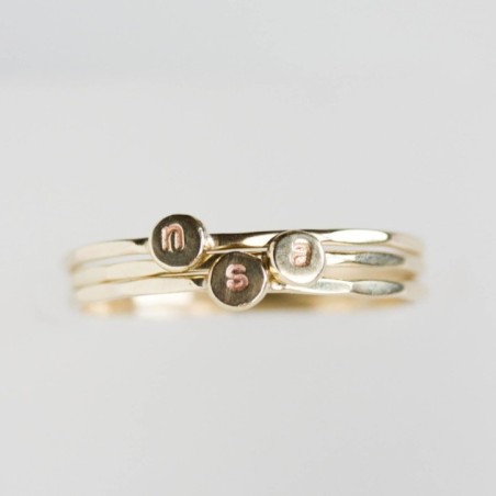 Initial ring, tiny dainty stacking ring, 9K gold stackable ring