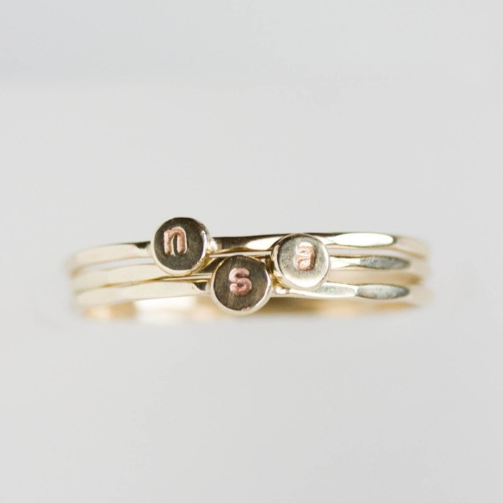 Initial ring, tiny dainty stacking ring, 9K gold stackable ring Initial ring, tiny dainty stacking ring, 9K gold stackable ring
