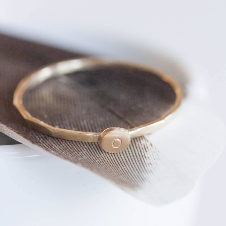 Initial ring, tiny dainty stacking ring, 9K gold stackable ring Initial ring, tiny dainty stacking ring, 9K gold stackable ring