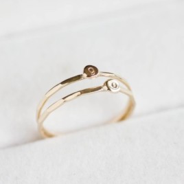 Initial ring, tiny dainty stacking ring, 9K gold stackable ring