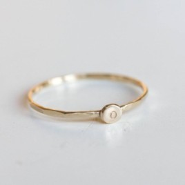 Initial ring, tiny dainty stacking ring, 9K gold stackable ring