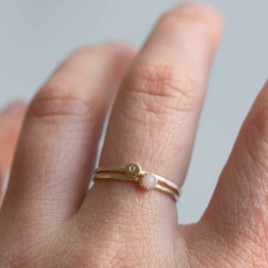 Initial ring, tiny dainty stacking ring, 9K gold stackable ring