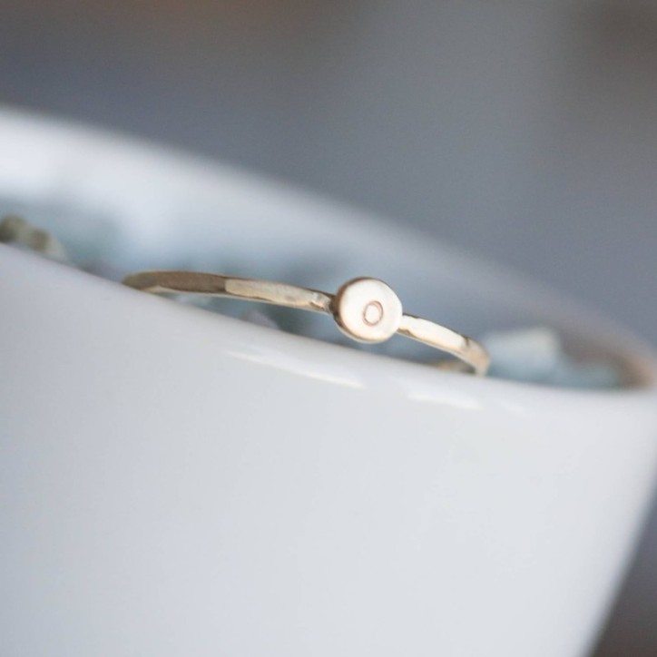 Initial ring, tiny dainty stacking ring, 9K gold stackable ring Initial ring, tiny dainty stacking ring, 9K gold stackable ring