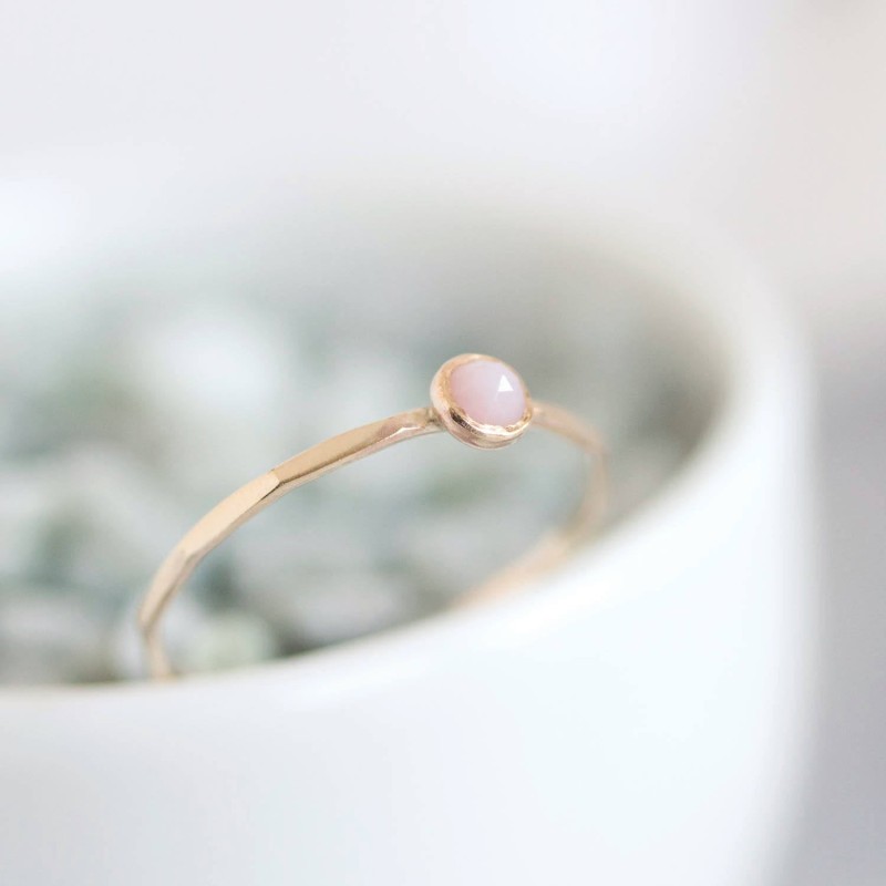 Pink Opal - skinny stackable ring with rose cut Pink Opal gemstone