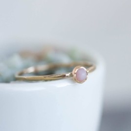 Pink Opal - skinny stackable ring with rose cut Pink Opal gemstone