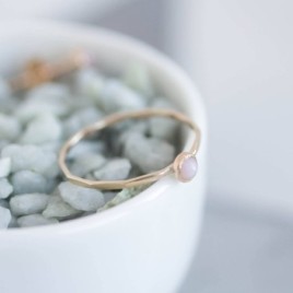 Pink Opal - skinny stackable ring with rose cut Pink Opal gemstone