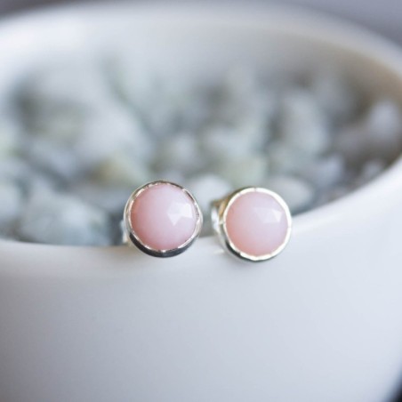 Pink Opal stud earrings, sterling silver or gold, dainty earrings