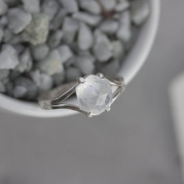 Moonstone ring, solitaire ring with hexagon Rainbow Moonstone gemstone