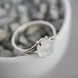 Moonstone ring, solitaire ring with hexagon Rainbow Moonstone gemstone