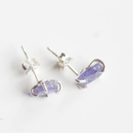 Rough gemstone stud earrings with Tanzanite crystals, sterling silver