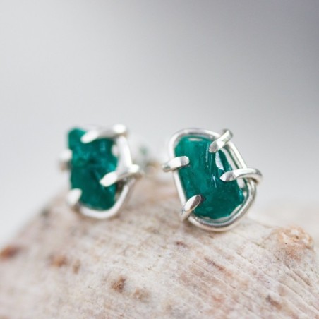 Stud earrings with raw Dioptase stones, sterling silver