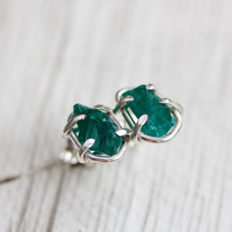 Stud earrings with raw Dioptase stones, sterling silver