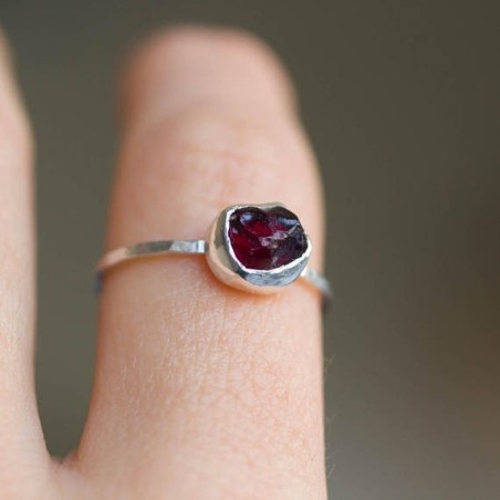 Raw Garnet ring in Sterling Silver, OOAK, January birthstone