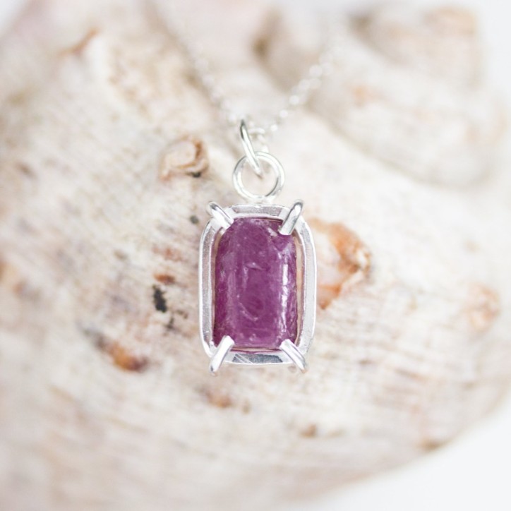 Raw Ruby necklace, sterling silver