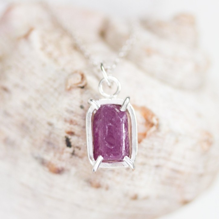 Raw Ruby necklace, sterling silver