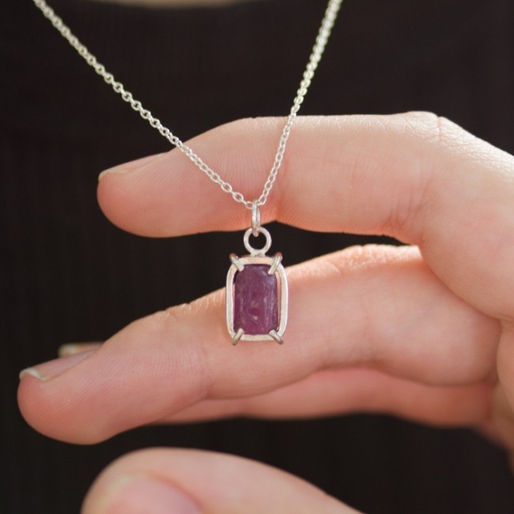 Raw Ruby necklace, sterling silver